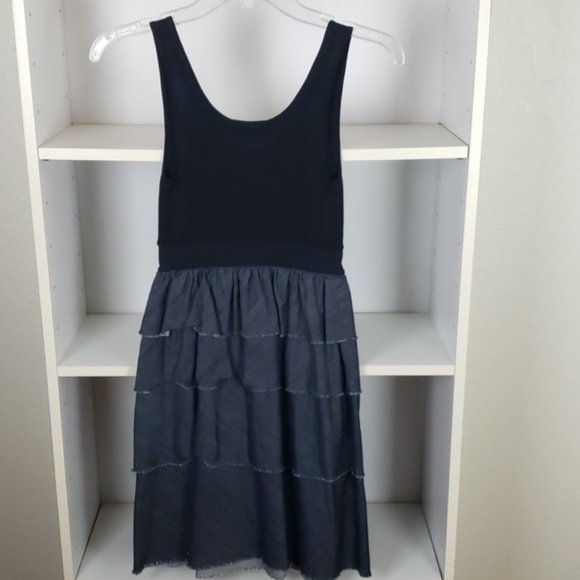 Theory Black Denim Tiered Ruffle Dress SZS/P - Picture 3 of 6